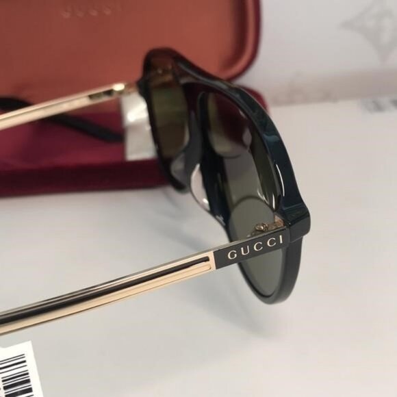 New Authentic  Gucci GG0829SA 002 – Black & Ruthenium Aviator Green Lenses ✨ - Picture 10 of 11